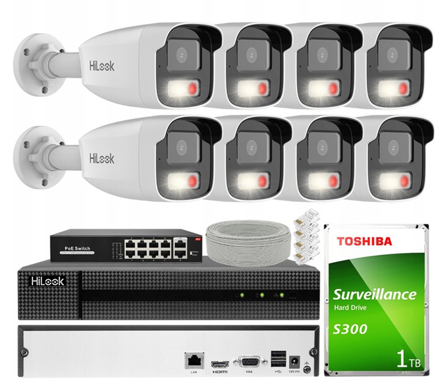 Sada na monitorovanie 8 kamier IPCAM-B2-50DL Hilook Hikvision FullHD Led+ir 50 m