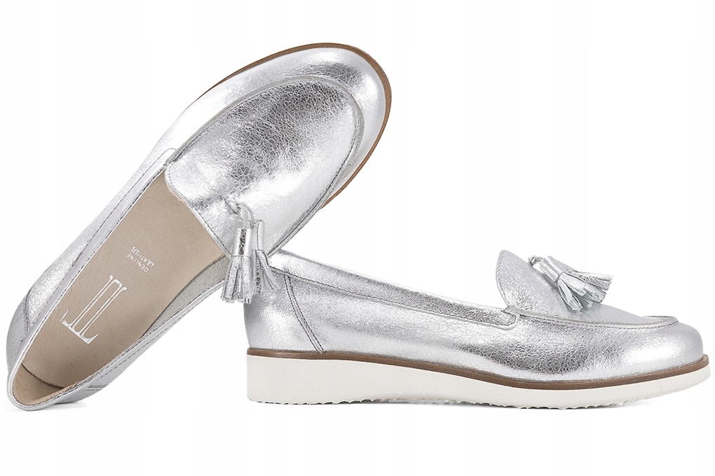 Trio 0D18-01-G-14-0 Dámské Polobotky Mokasíny Kůže stříbrné