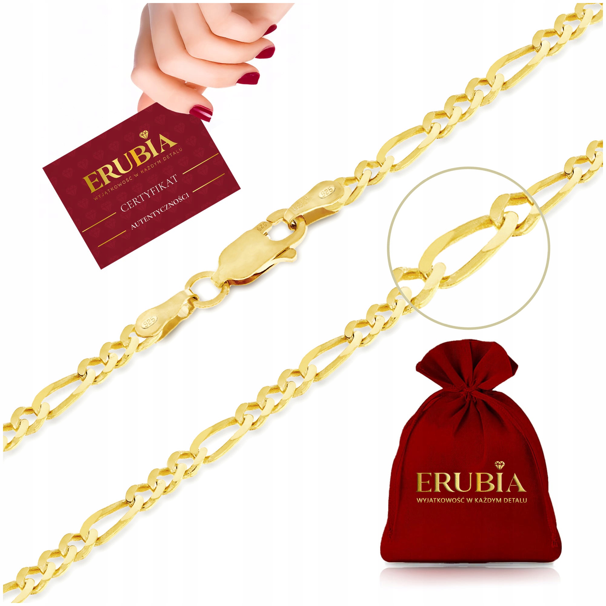 Elegantní Zlatý Dámský Řetízek Figaro 75 cm/3,5 mm Stříbro Pozlacený, Dlouhý