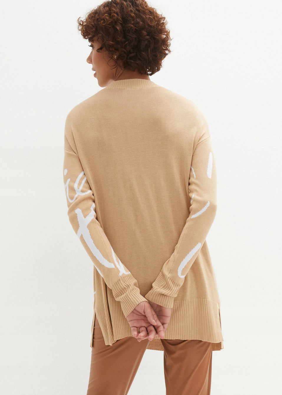 CA77 SWETER DAMSKI KLASYCZNY Z NAPISAMI DŁUGI RĘKAW BONPRIX 36/38 BEŻOWY Rozmiar 36