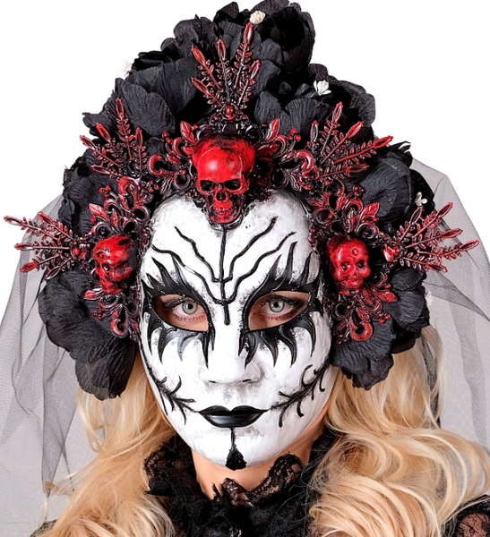 Halloweenská Maska Mrtvá Královna Los Muertos Růže Lebky Závoj Halloween
