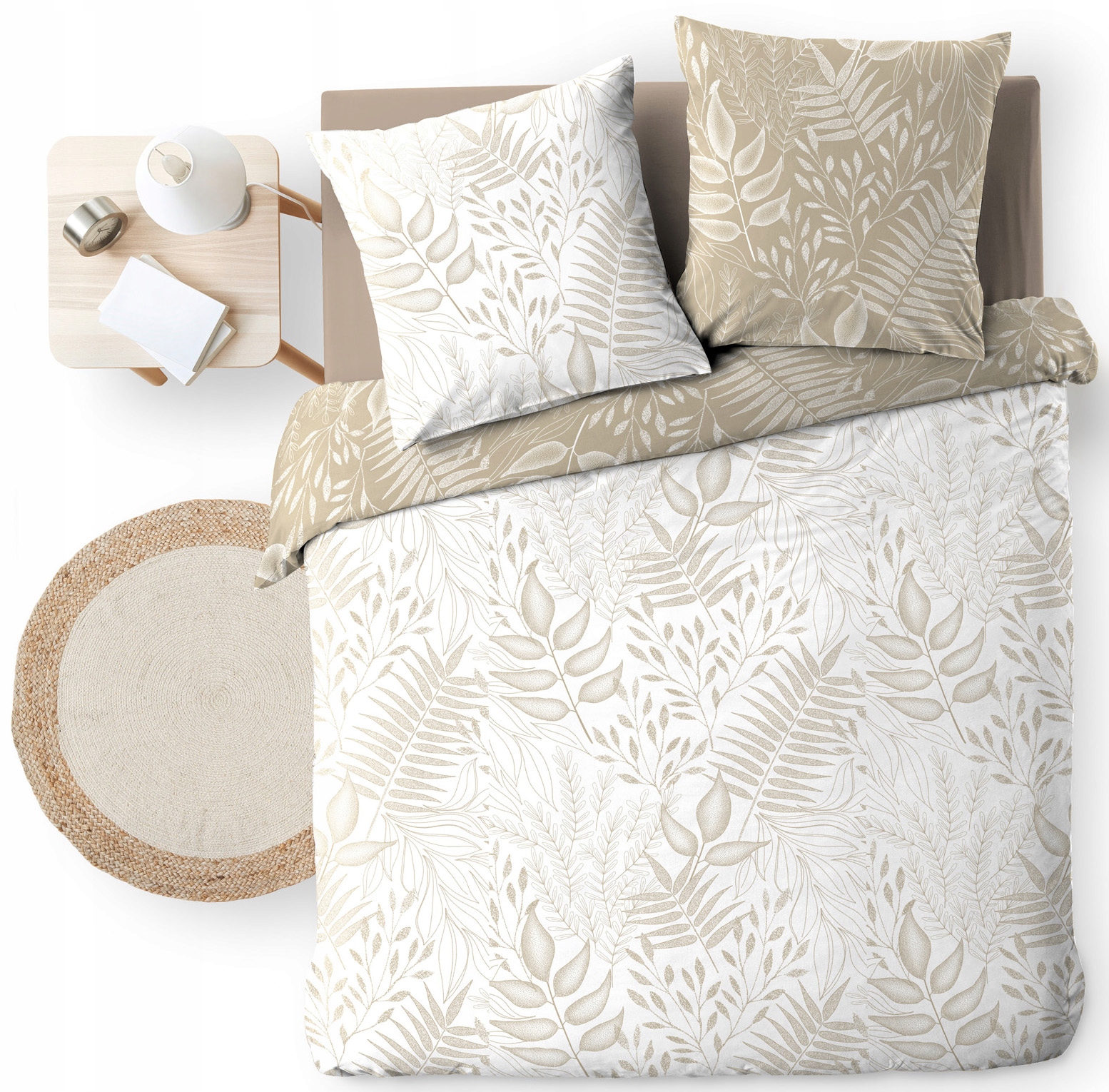 Pościel Bawełniana Komplet Pościeli Bawełnianej 220x240 Beżowy Cassia