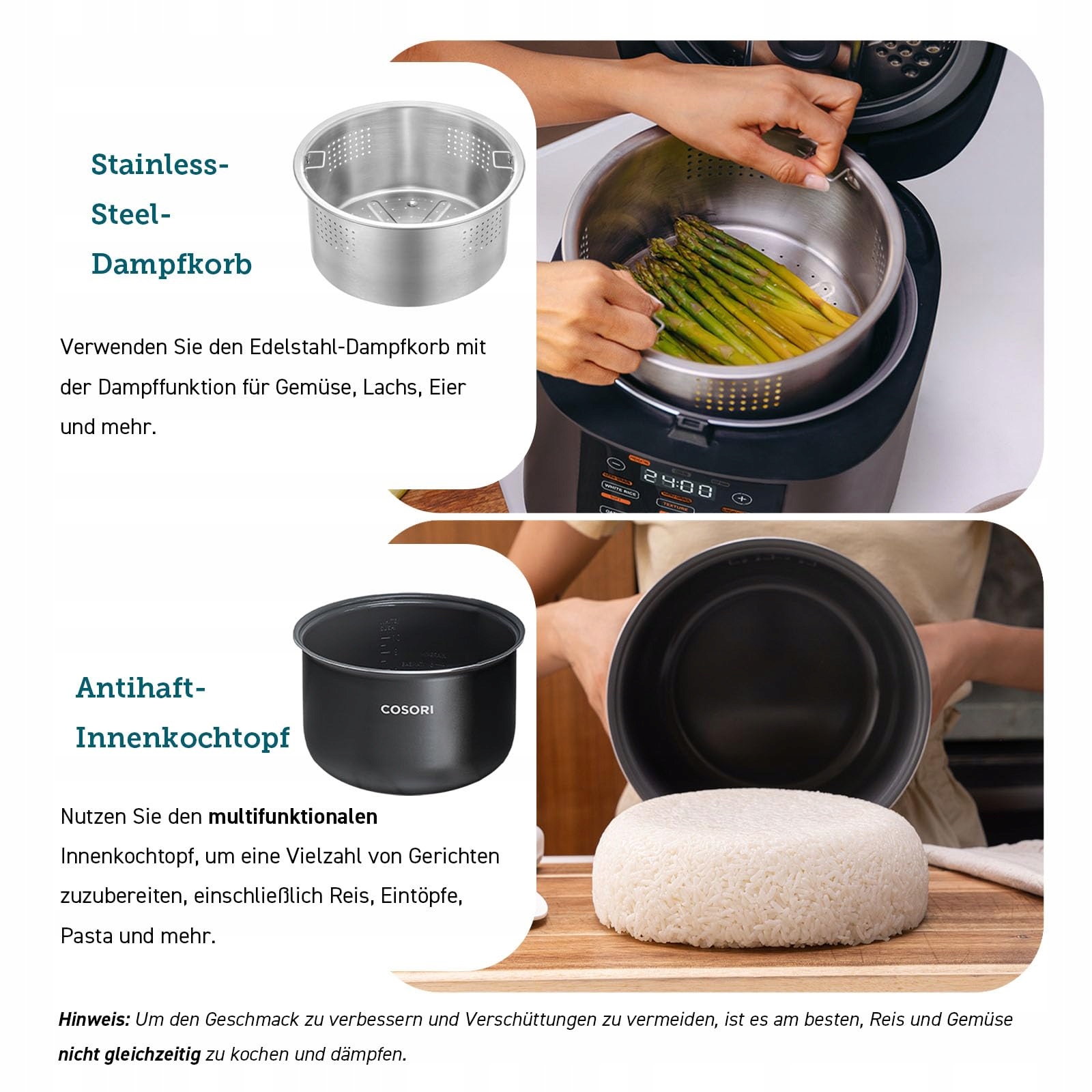 COSORI Multicooker 5L 17 Programów Stalowy Wkład Timer Podgrzewanie — miniatura 7