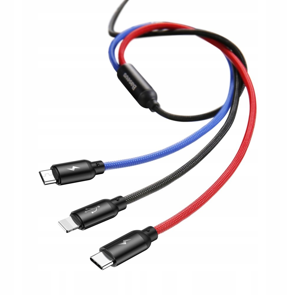 BASEUS SZYBKI KABEL USB 3w1 micro USB Lightning USB-C 3.5A MOCNY PRZEWÓD 1M Marka Baseus