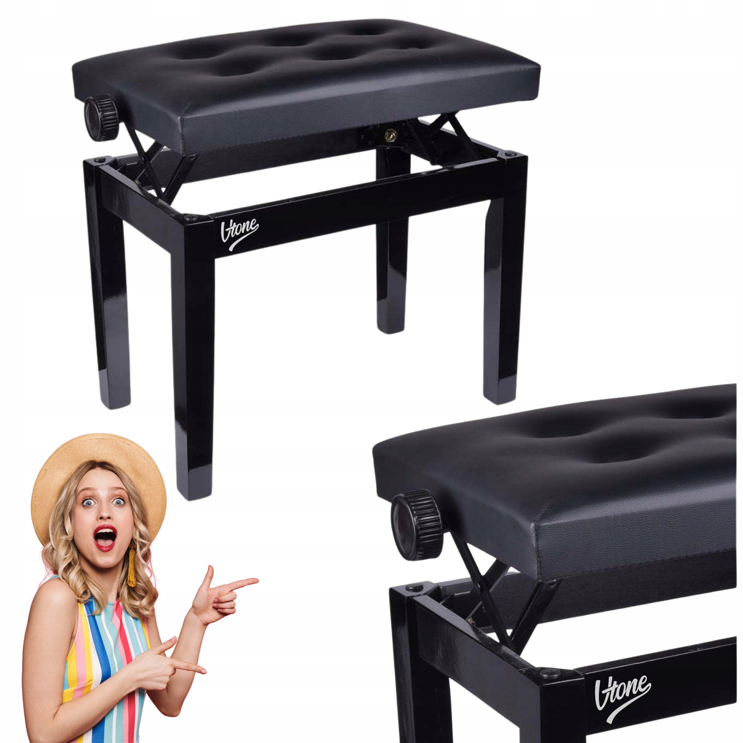 Klavírní Stolička Na Klavír Černá Pevná, Stabilní, Nastavitelná, Dřevěná