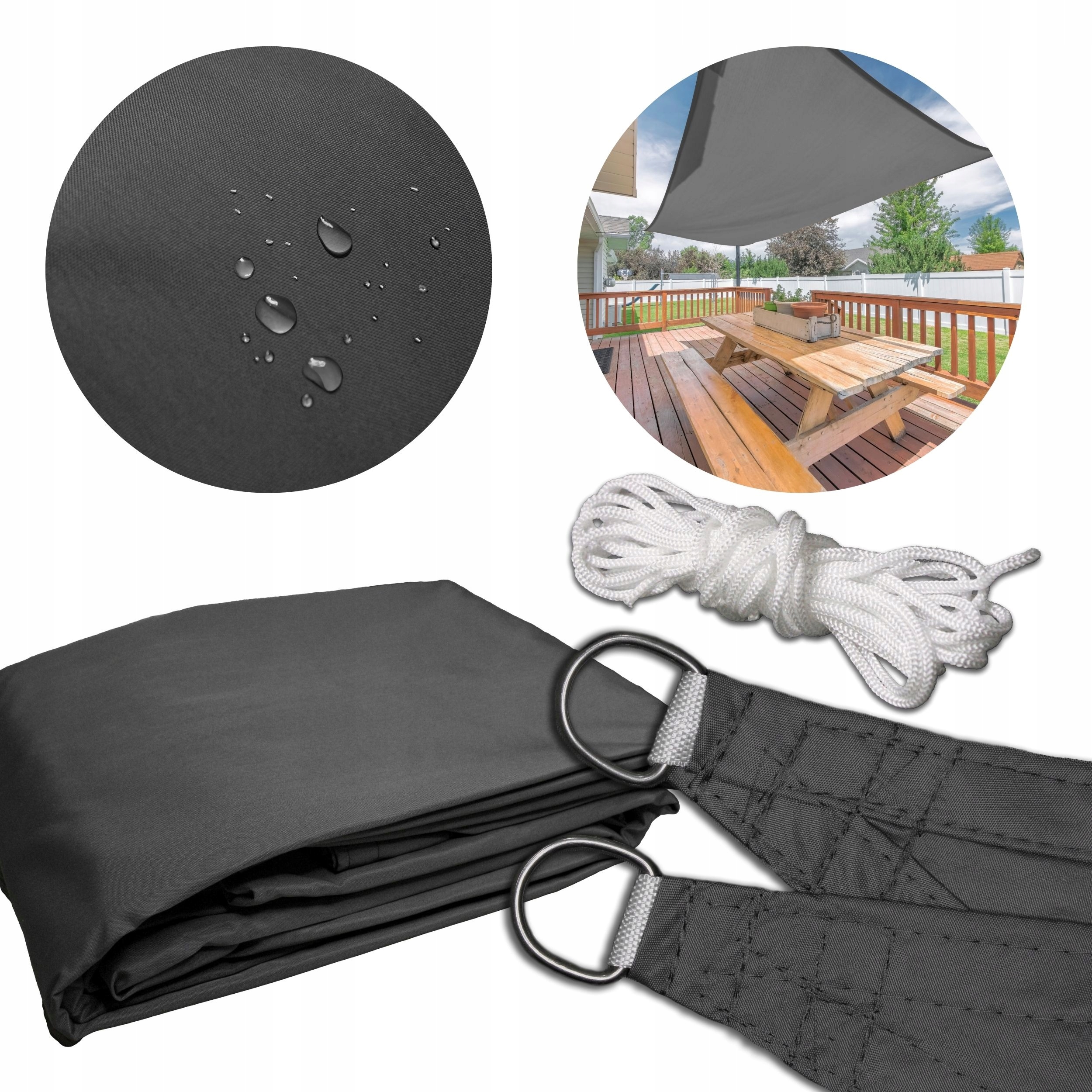 Żagiel Przeciwsłoneczny Ogrodowy Wodoodporny 3x5m Prostokąt Markiza C.szary