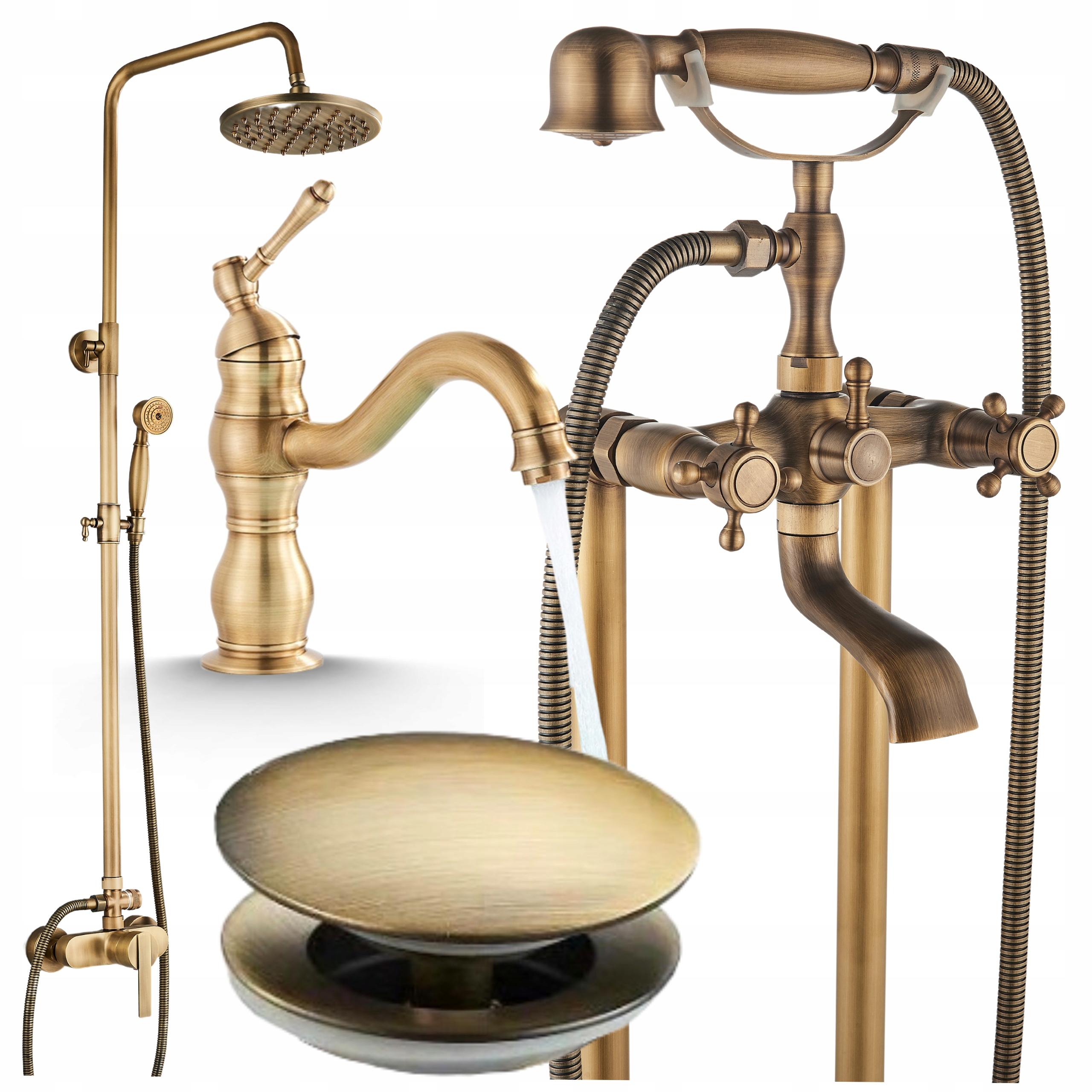 Kohútik do umývadla s pohyblivým výtokom Retro Zlatý Kúpeľňový Komplet