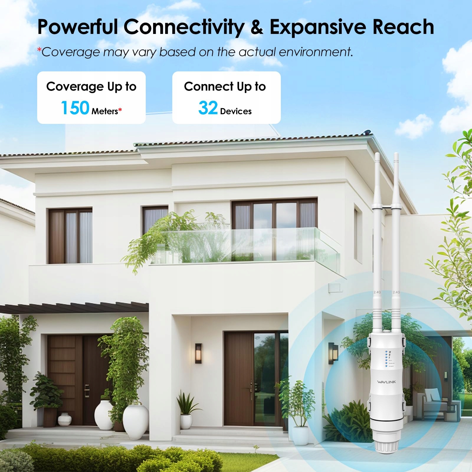 WAVLINK N300 Zewnętrzny Wzmacniacz WLAN 300Mbit/s PoE AP Router Repeater — miniatura 6
