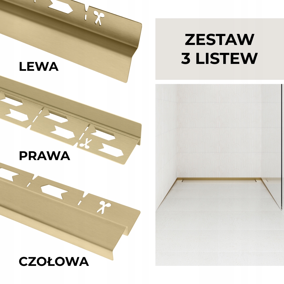 Sada lišt pro odtok Vogi Čelová Spádová Nástěnná Zlatá 120 cm
