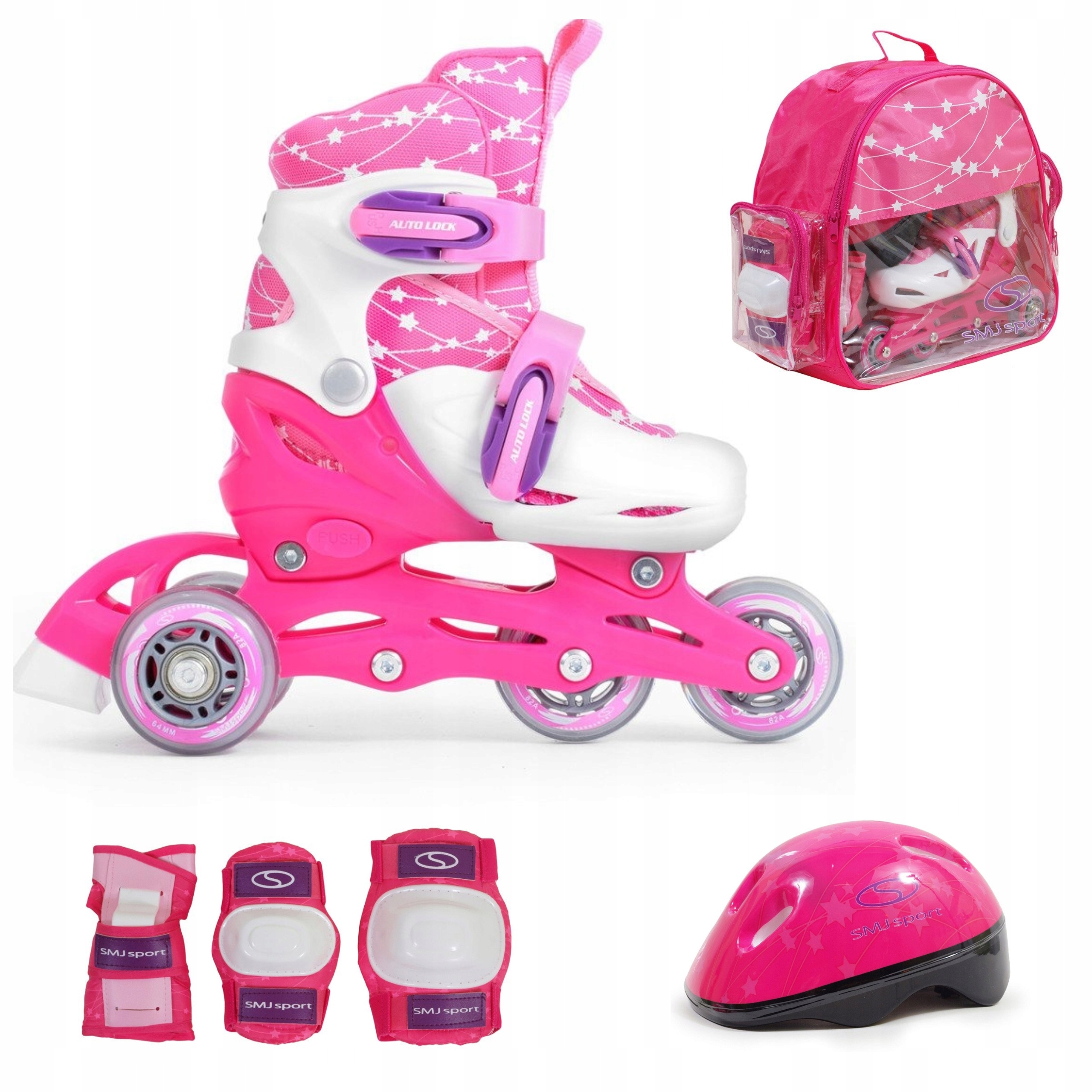 Kolečkové Brusle Smj Sport Combo Set helma chrániče batoh velikost 30-33