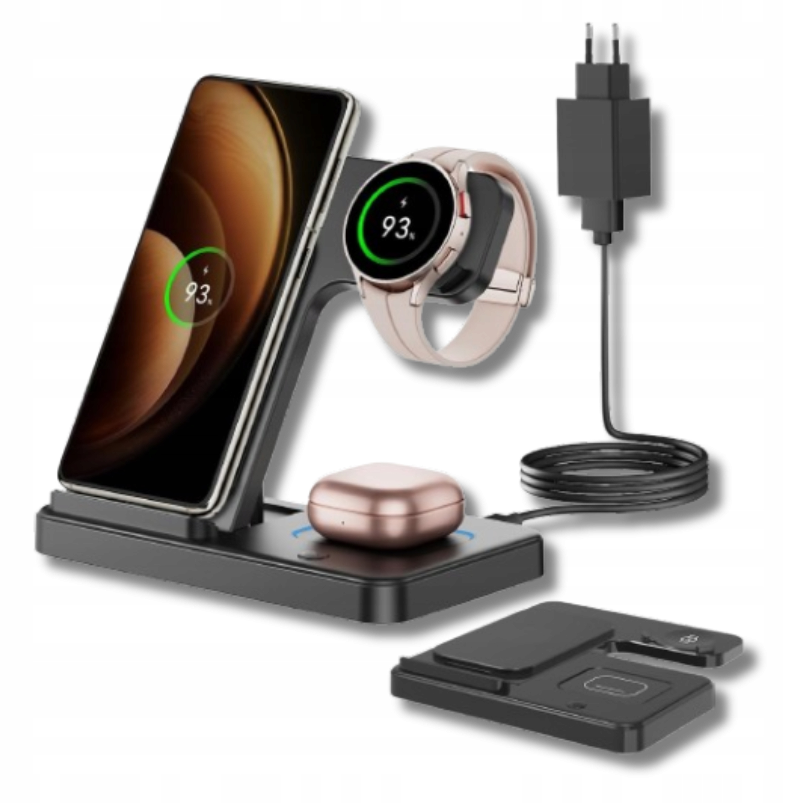 Bezdrátová indukční nabíječka černá pro telefon, sluchátka a hodinky