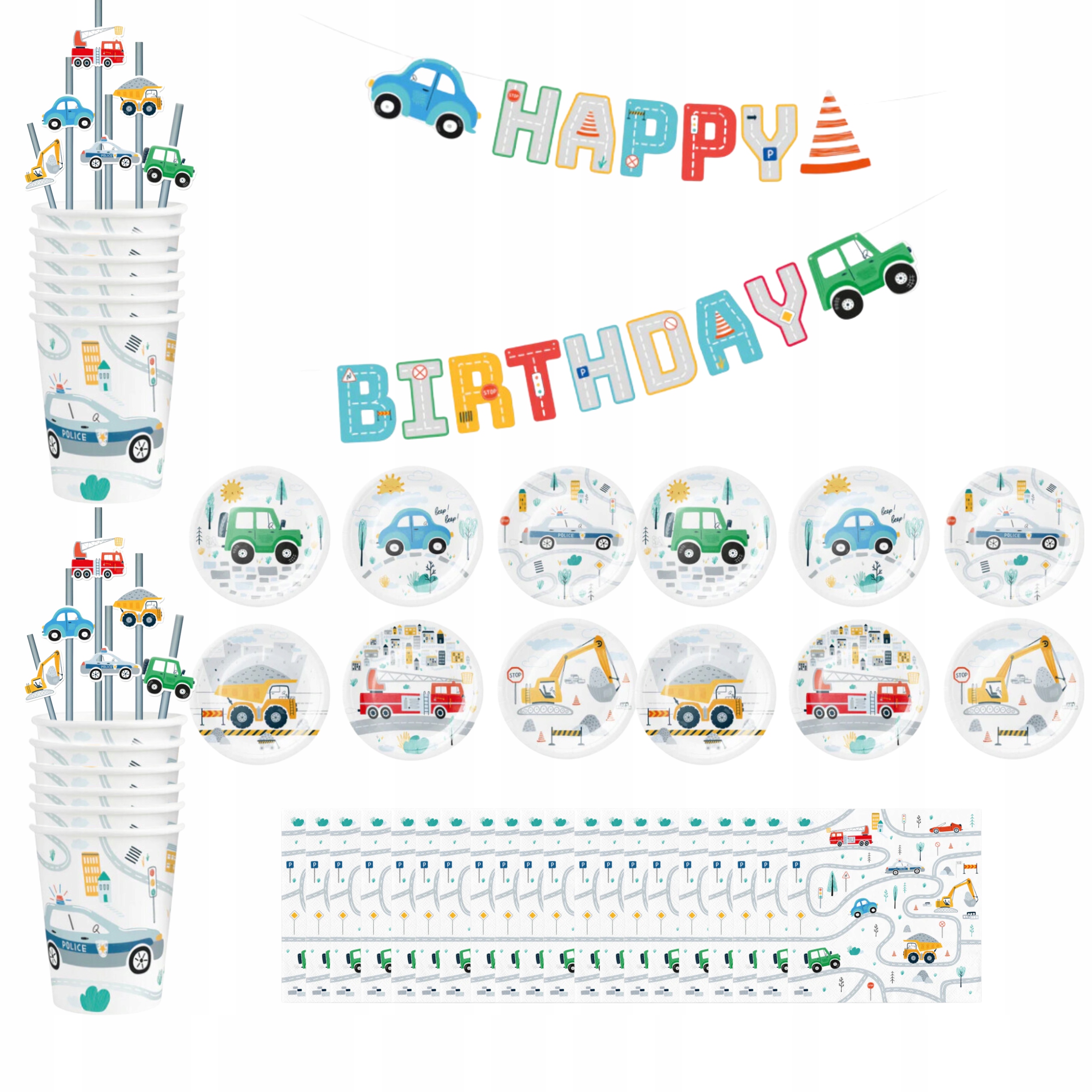 Narozeninová sada pro chlapce Auta Auta Ubrousky Talířky Šálky