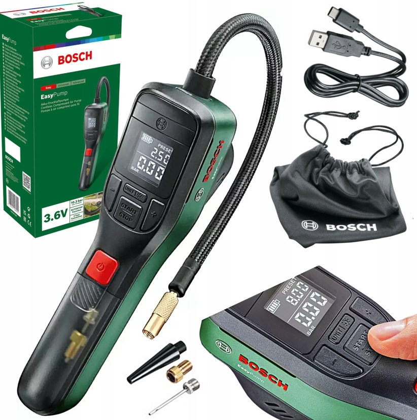 Bosch Kompresor Pompka Elektryczna Rowerowa Akumulatorowa Manometr 10 Bar