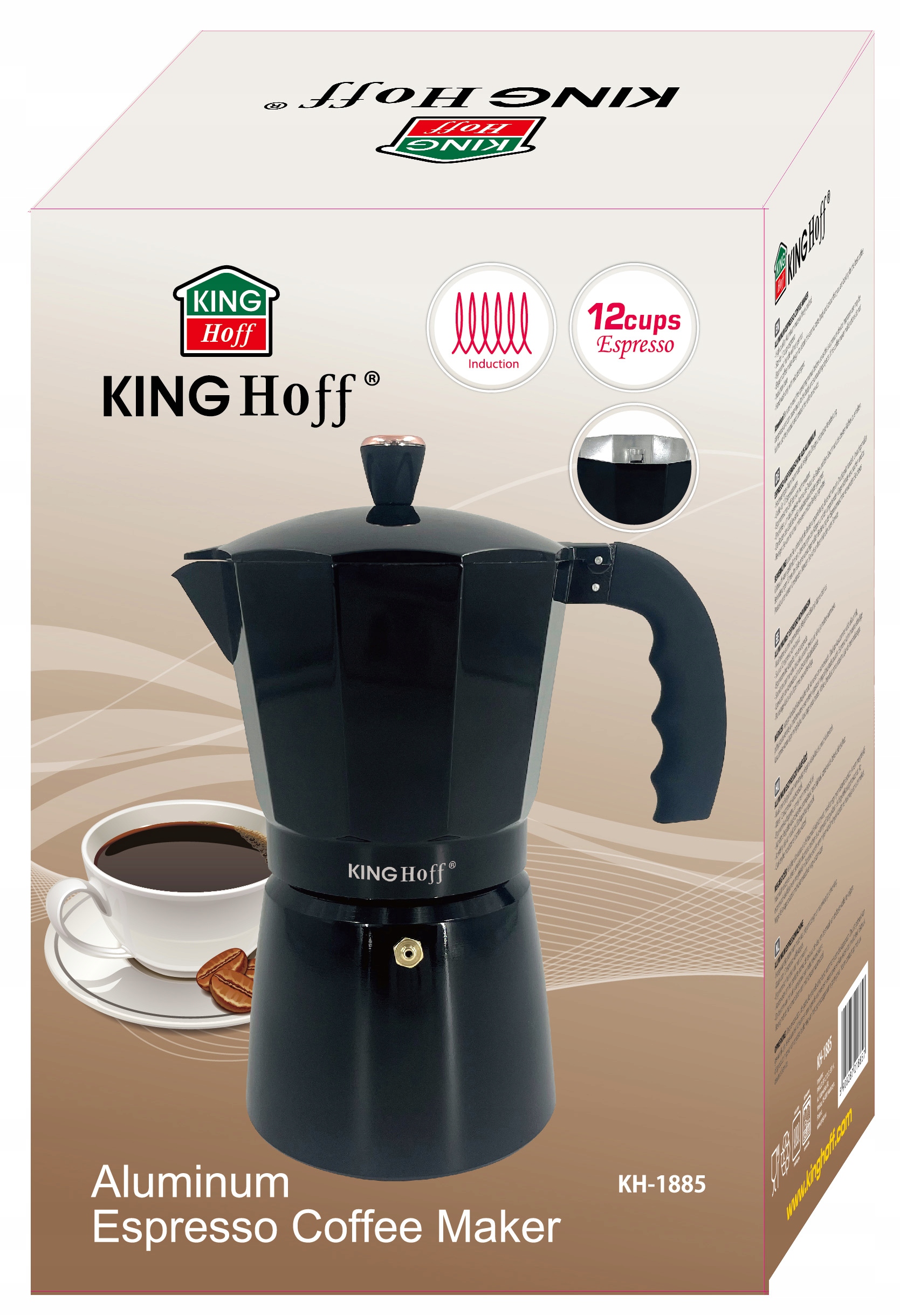 Kawiarka Zaparzacz KINGHoff KH1885 12 filiżanek Do indukcji Espresso 600 ml Przeznaczenie Do kawy