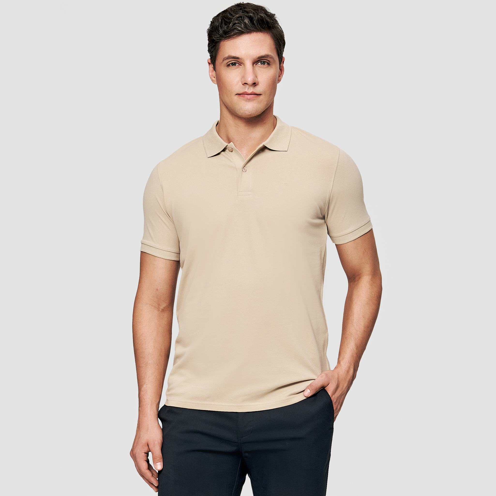 Béžová pánská polokošile z pique úpletu Pako Lorente vel 3XL