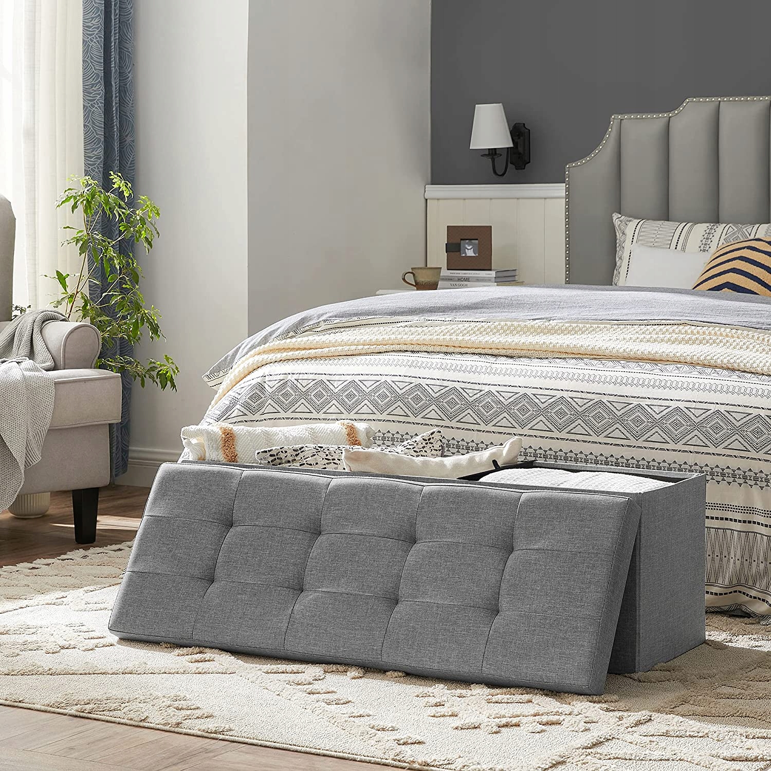 PUFA SKRZYNIA ŁAWKA JASNOSZARA 110 cm Marka Songmics