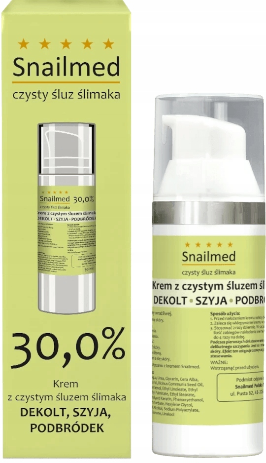 Snailmed Krem Przeciwstarzeniowy Szyja Dekolt Podbródek Śluz Ślimaka, 30ml