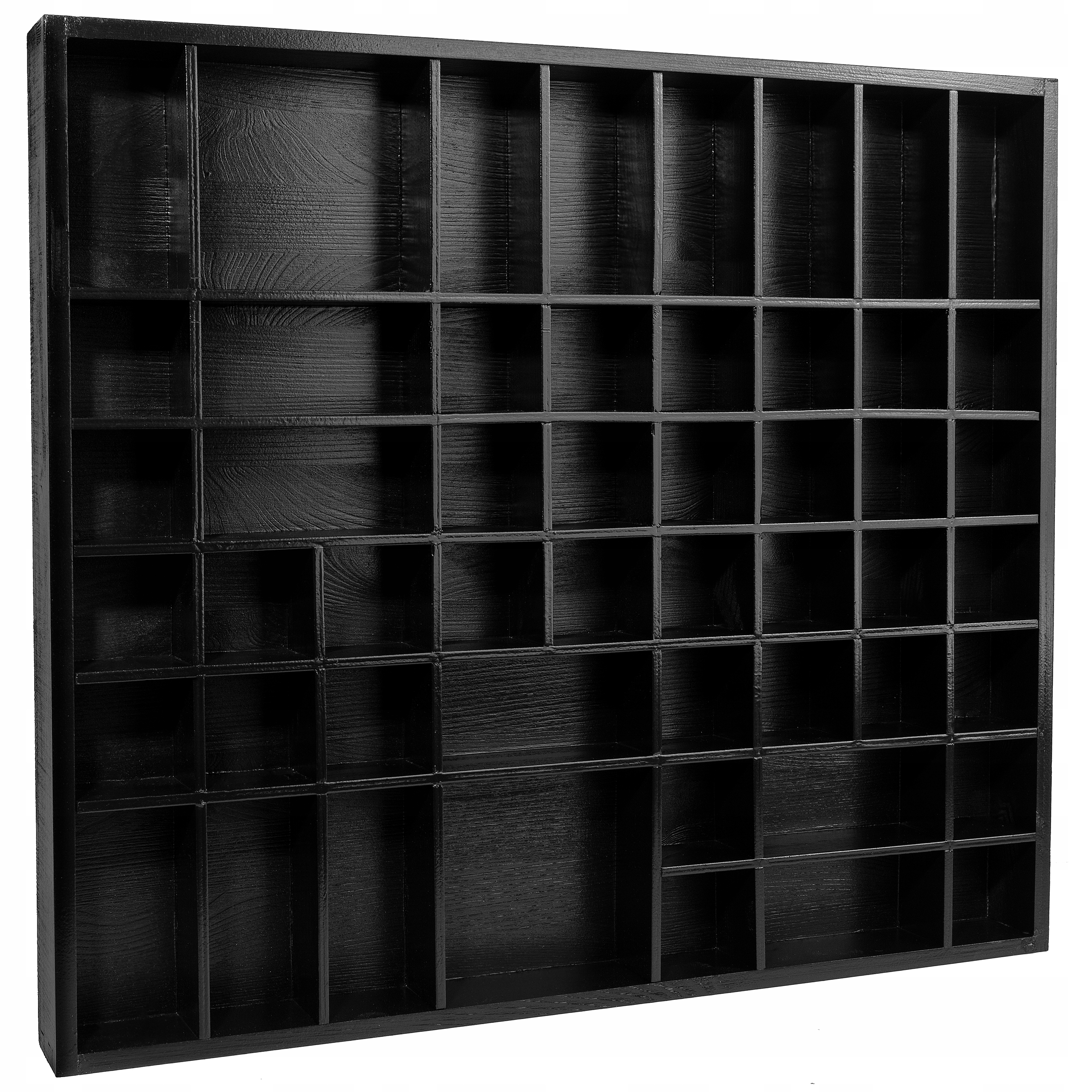 Police na drobnosti, černá, organizér ze dřeva, velký, na kolekci 51 přihrádek