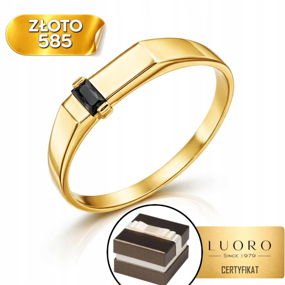 Prstýnek 585 14K Prsten Černý Elegantní Kámen R12