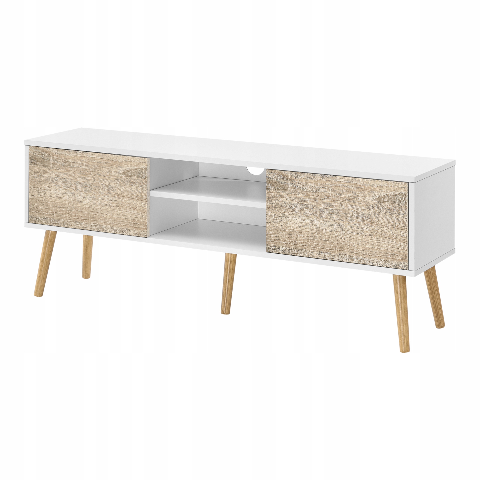 Rtv skříňka 120 x 29,5 x 46,5 cm se 2 dveřmi a 2 policemi, bílá/dub