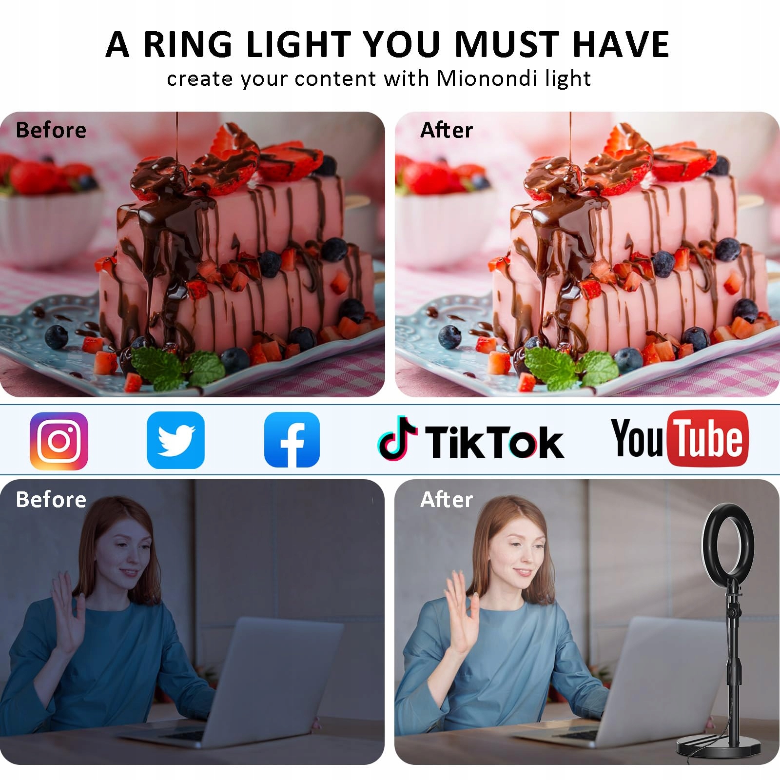 Lampa pierścieniowa na biurko z teleskopowym stojakiem — miniatura 8