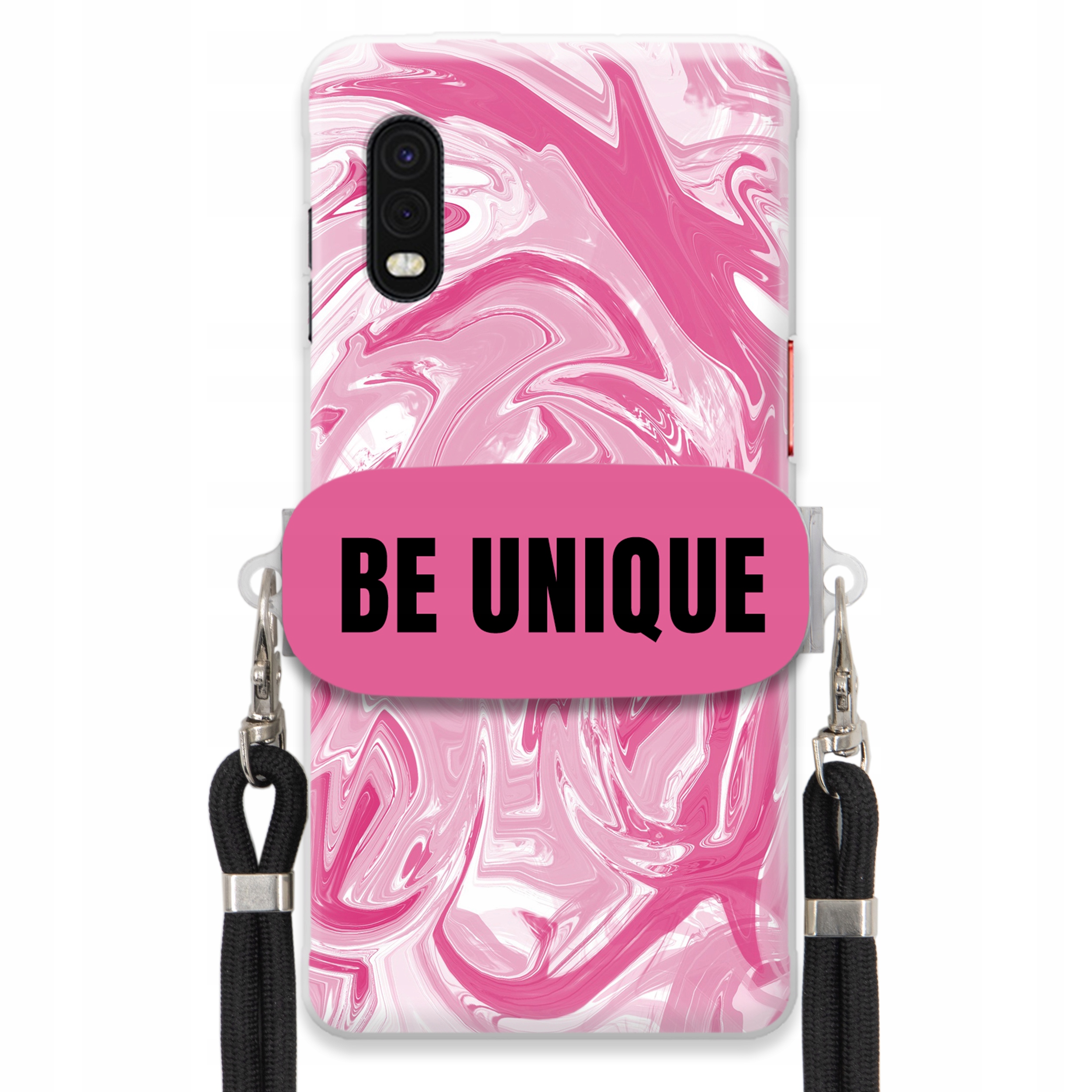 Puzdro na Samsung Xcover Pro Case držiak na šnúrku Čierna ružová Mramor Unique