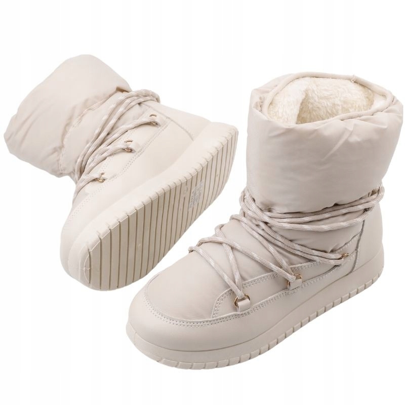 ŚNIEGOWCE DAMSKIE OCIEPLANE BOTKI NA PLATFORMIE BUTY ZIMOWE BEŻOWE CIEPŁE