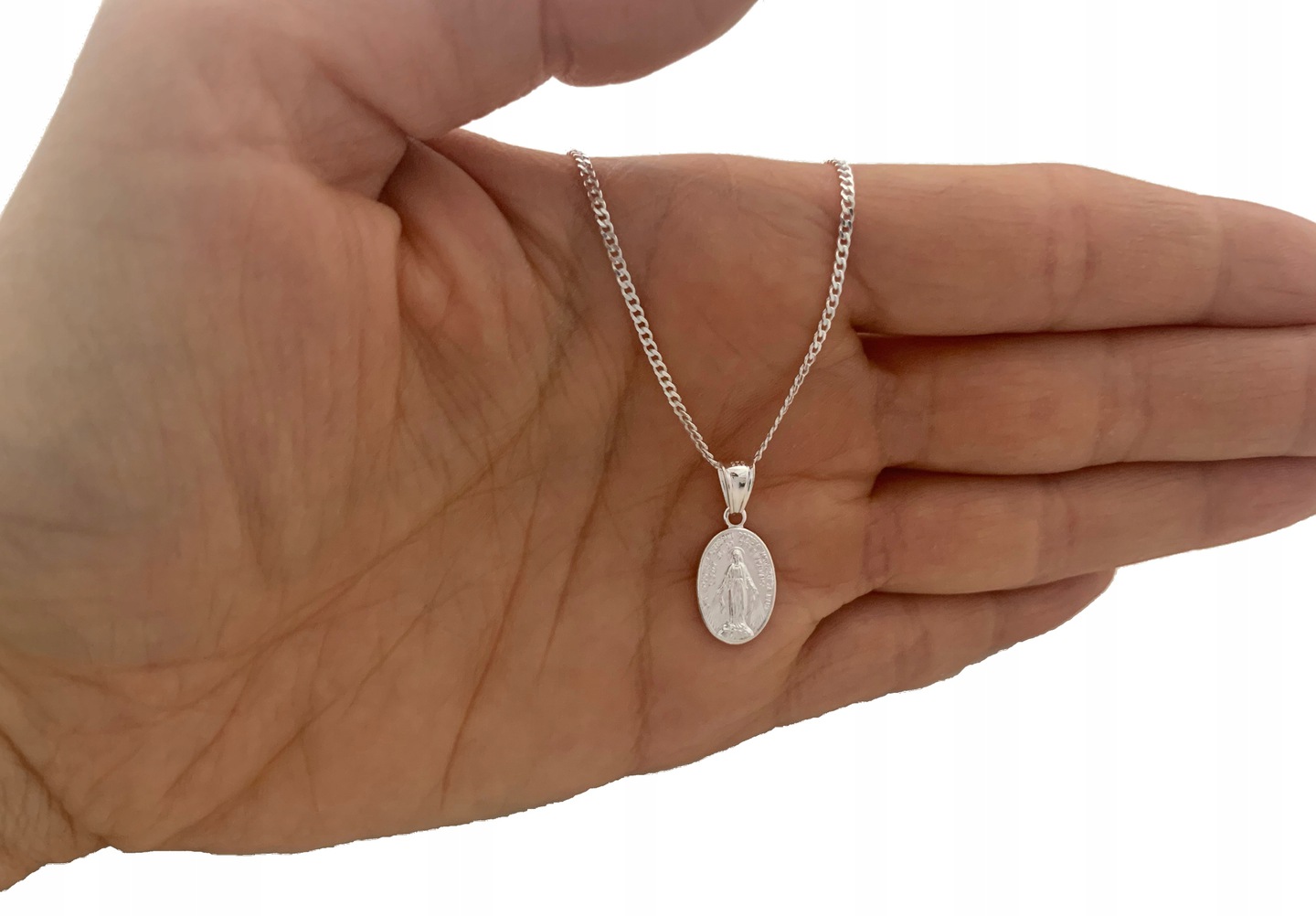 SREBRNY ŁAŃCUSZEK I CUDOWNY MEDALIK MATKA BOSKA CUDOWNA NA KOMUNIĘ 40cm Kod producenta E4EE-23280