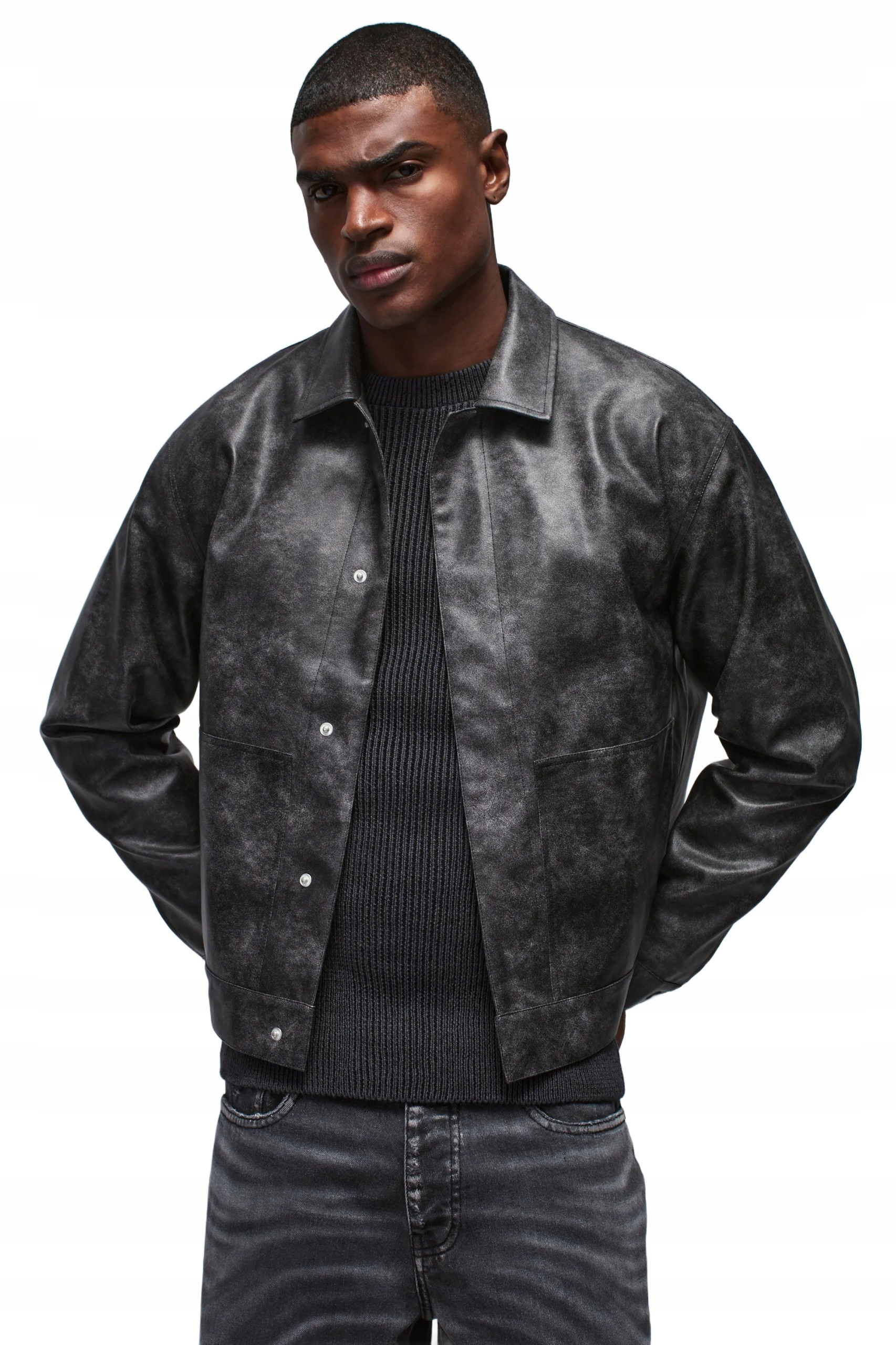 Boohooman Pánská Ramoneska Bunda Černá S Patentkami A Efektem L Z3A