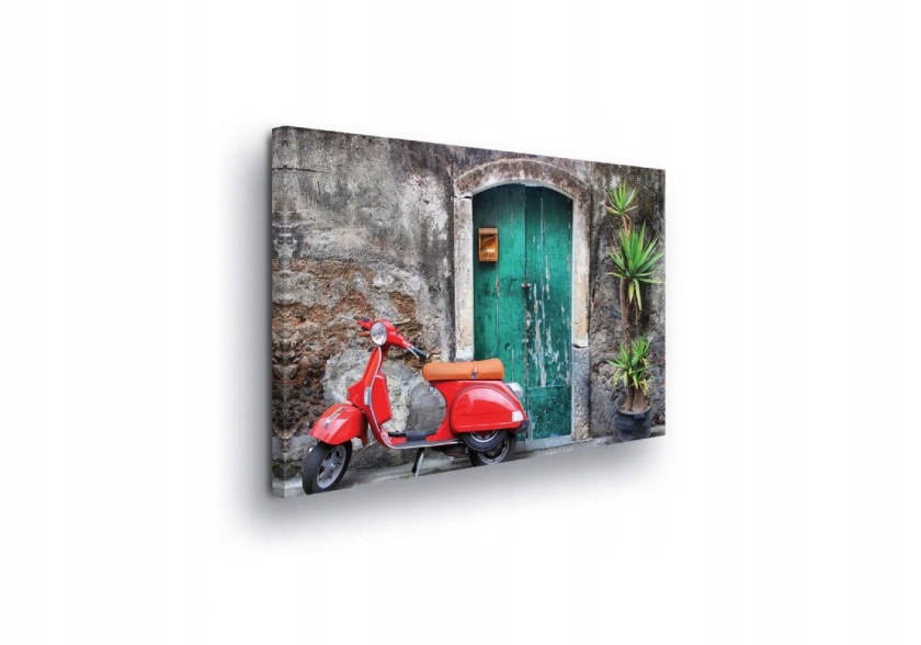 Obraz 100x75 Itálie Vespa skútr historické dveře kamenná zeď slunce