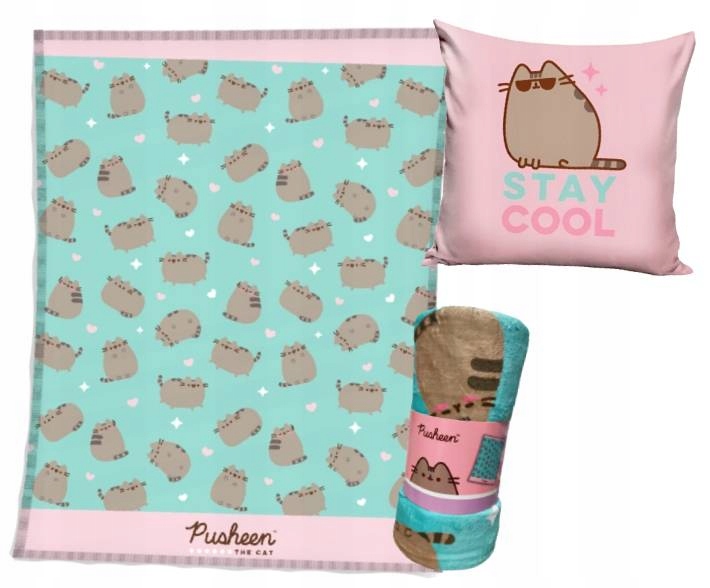 Duży Koc Pusheen Cat Narzuta 150x200 Pled Ciepły Miękki Poduszka Puszin