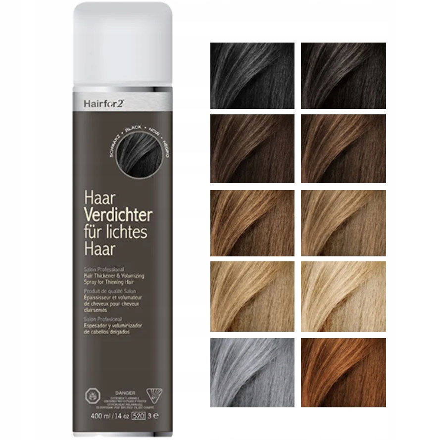 HairFor2 Voděodolné odolné mikrovlákno ve spreji 400 ml Zahušťování vlasů