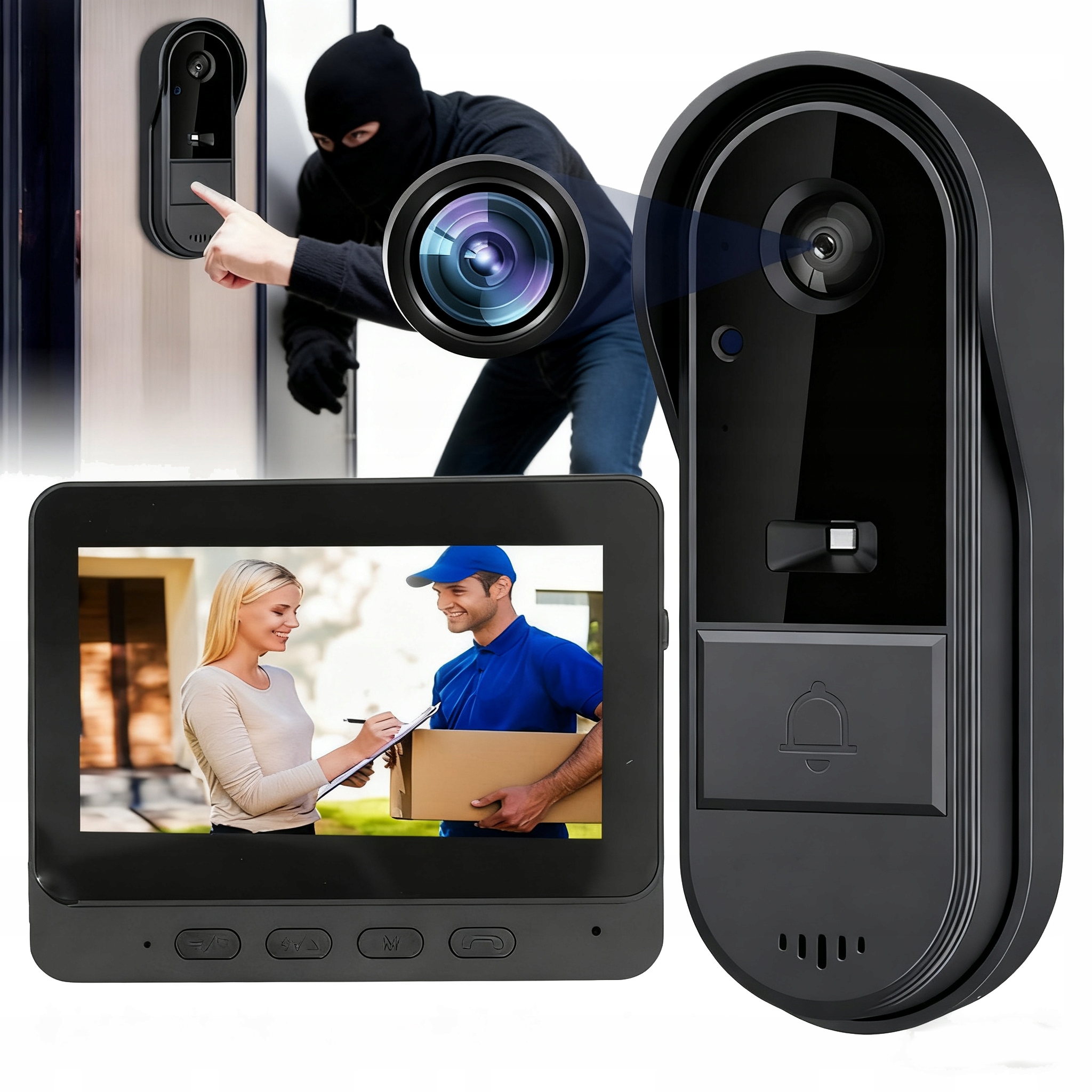 Bezdrátový Zvonek Videokamera Domofon Voděodolnost IP65 800MAH