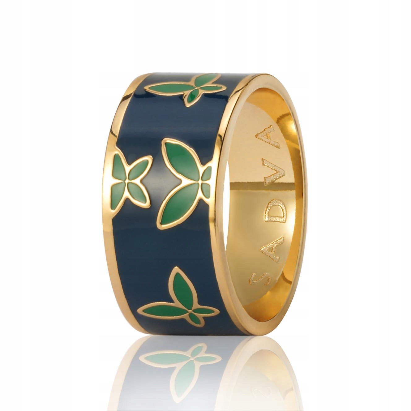 

Pierścionek pozł.emalia z zielonymi motylami Sadva