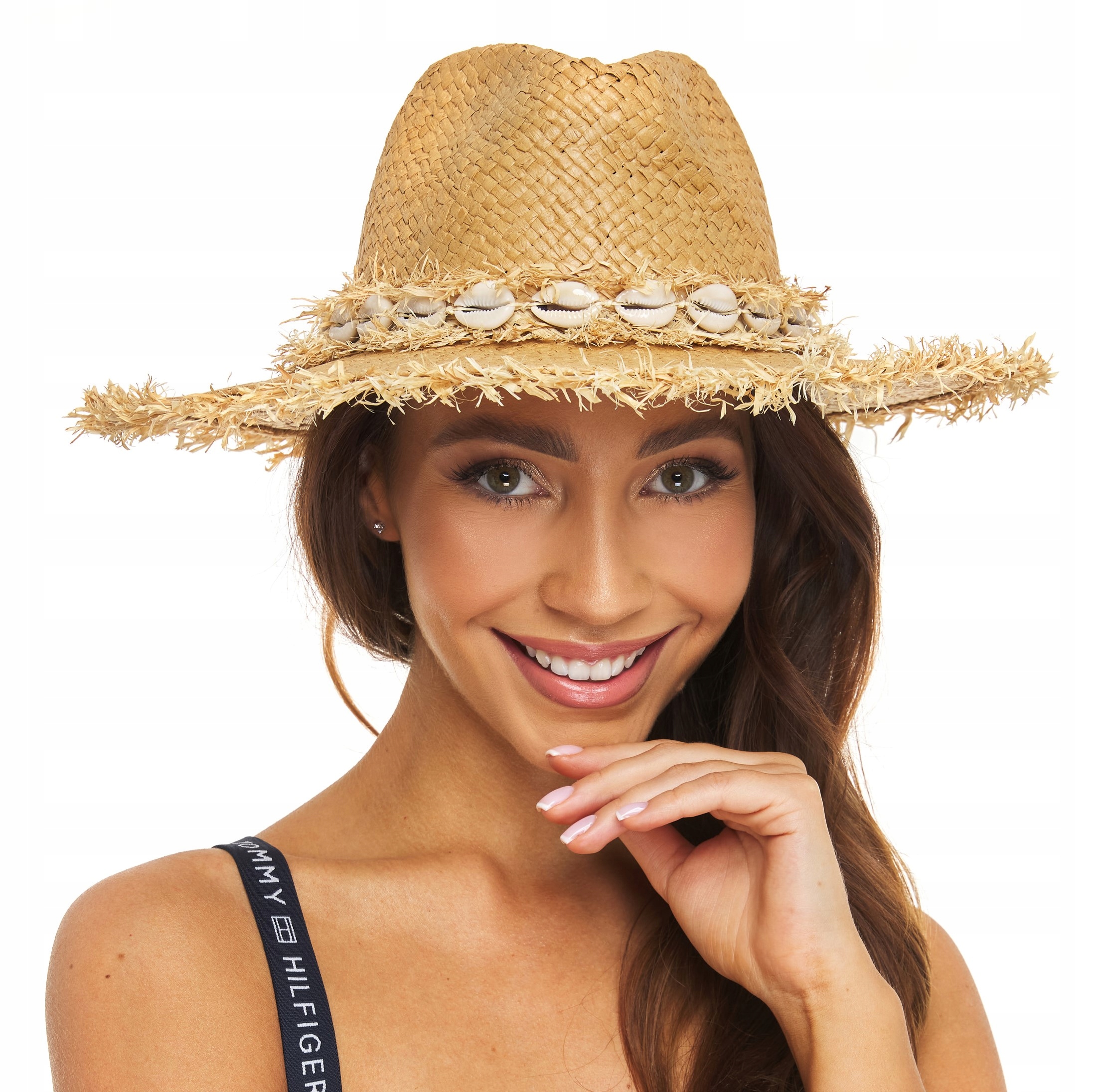 KAPELUSZ SŁOMKOWY POSTRZĘPIONE RONDO muszelki beż Rodzaj słomkowy