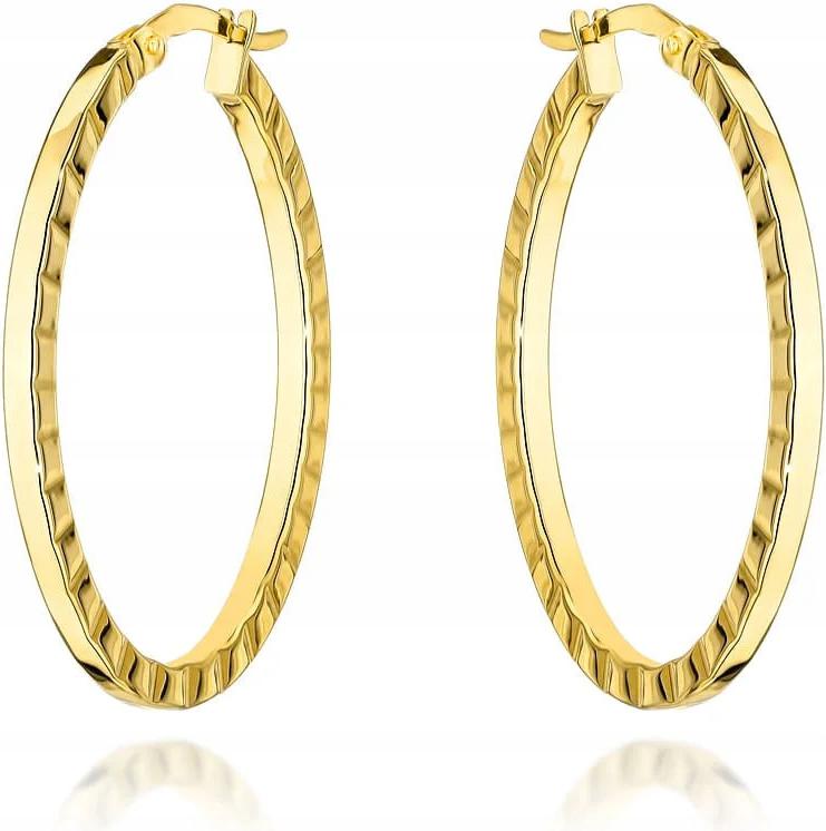 Náušnice zlaté 585, oválná, po stranách drážkovaná kolečka, elegantní jako dárek