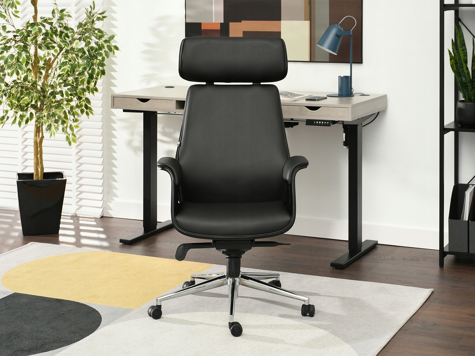 GABINETOWY FOTEL DO PRACY Z GIĘTEGO DREWNA LEONARD CZARNY Z PODSTAWĄ CHROM Marka Mebel-Partner