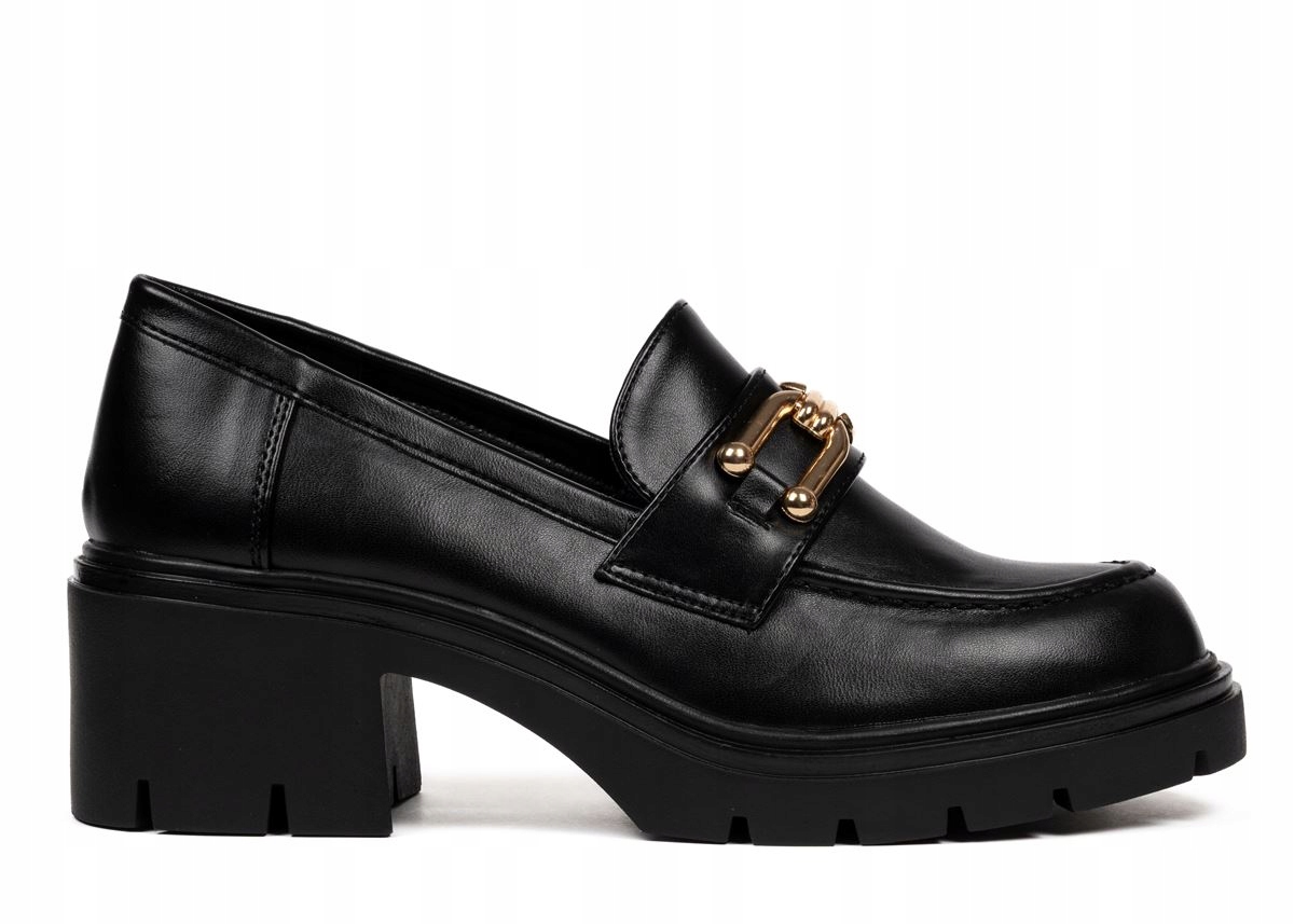 Czarne Mokasyny Na Platformie Złota Lustrzana Ozdoba 36
