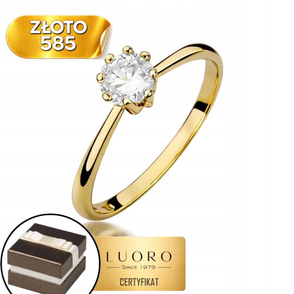 Prstýnek 585 14K Centrální Zirkon Na Tenké Liště R13