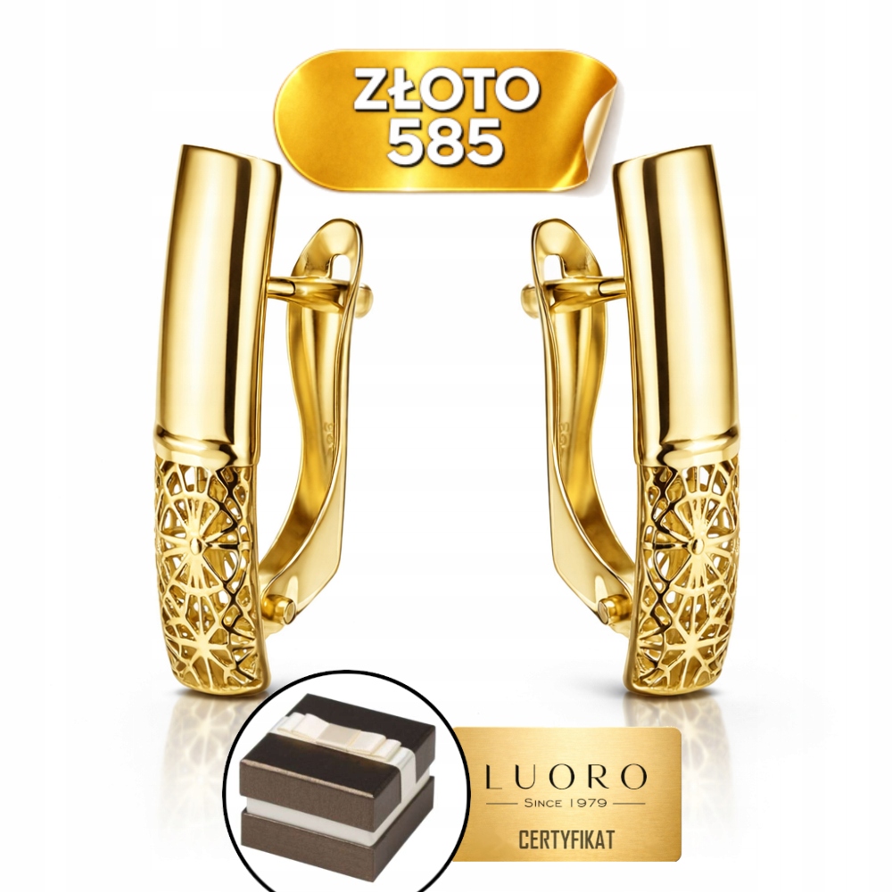 Náušnice Zlaté 585 14K Obdélníkové Ažurové 2 CM Elegantní Tyčinka