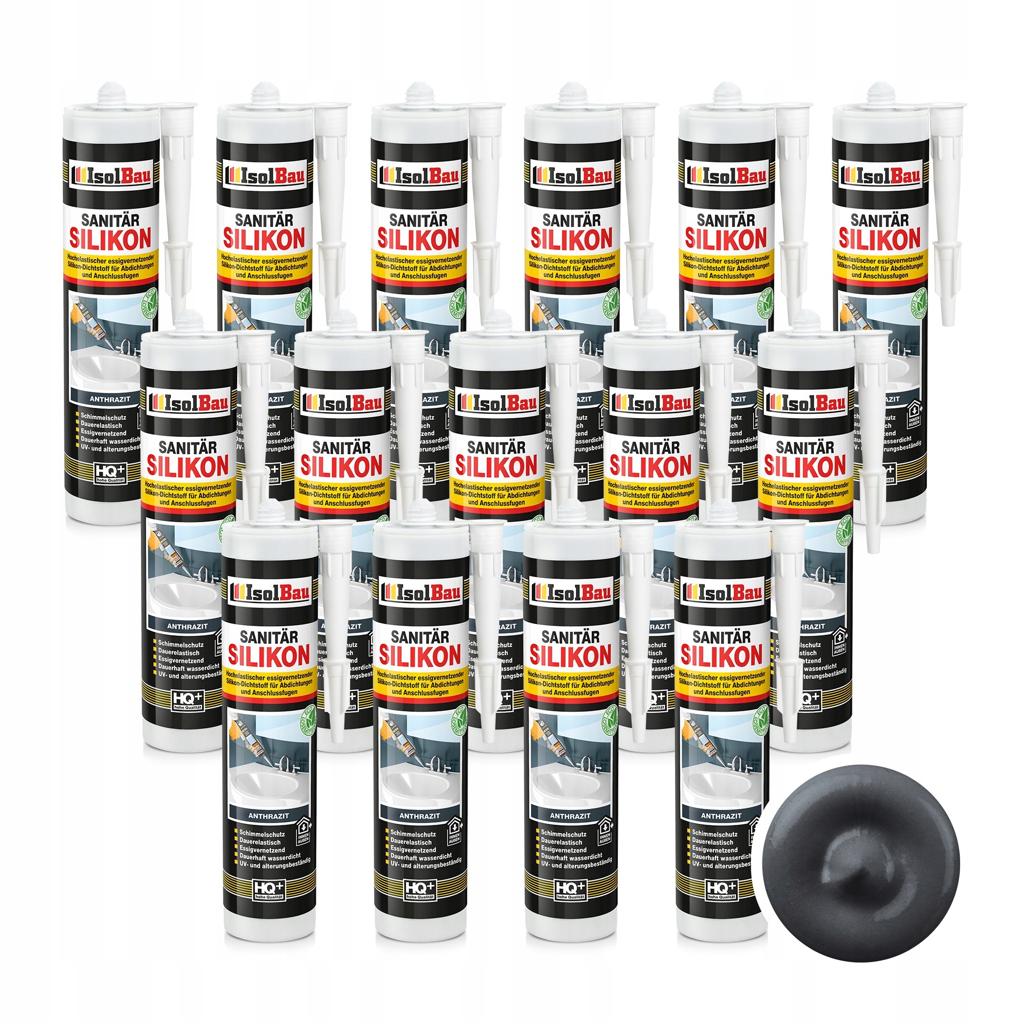 Sanitární silikon Antracit IsolBau 15 x 300 ml Odolný vůči protiplísňový plísním