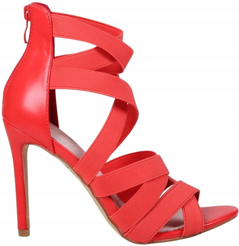 Dámské Sandály Podpatkové Pohodlné Elastické Gumičky Pásky Potocki Červené Hot