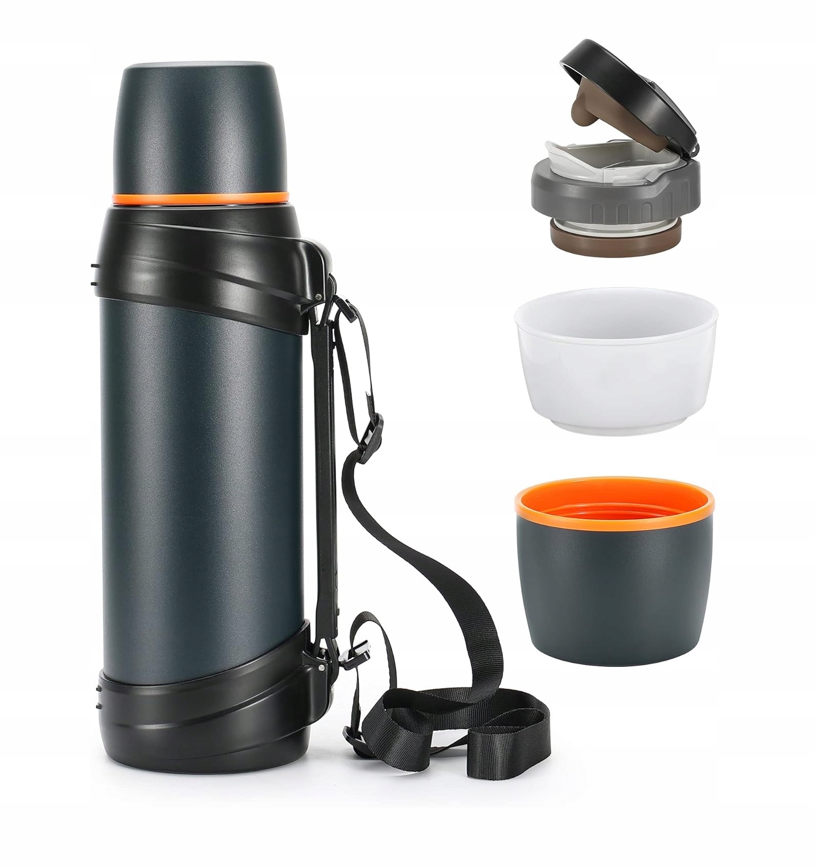 Termos 2,5L Vakuový s úchytem, turistický pásek, velký hrnek ocel