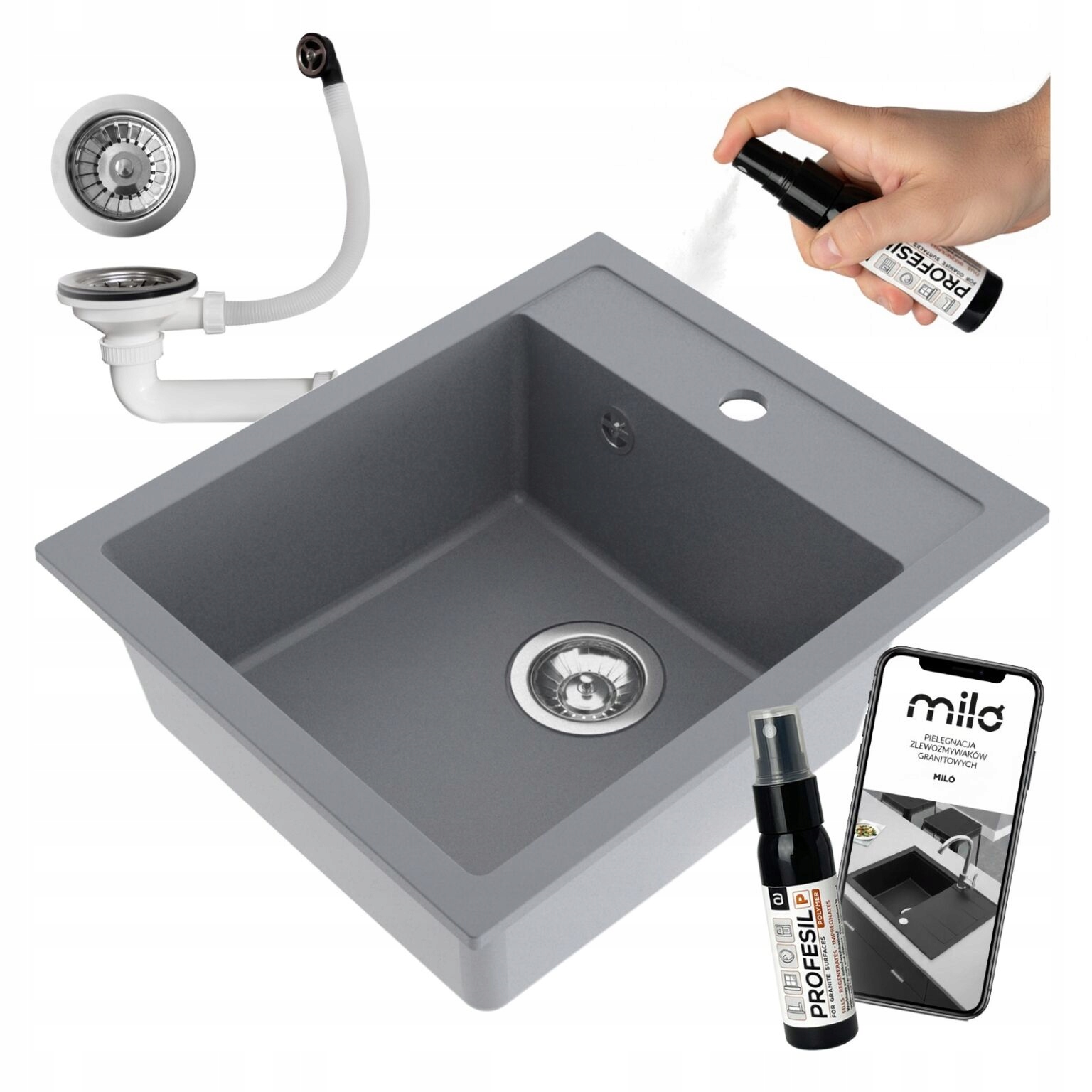 Granitový Jednokomorový Drez Miló Emporio Bez Odkvapkávača Sifónový Set