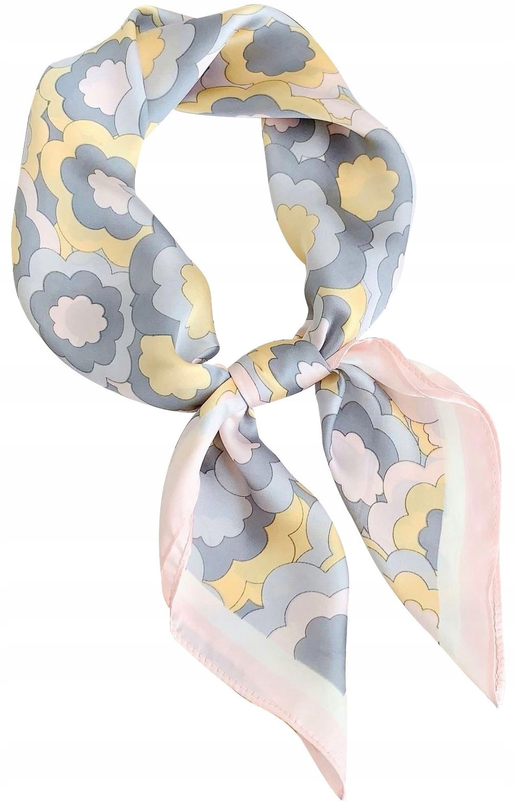 APASZKA DAMSKA GAWROSZKA BANDANA MAŁA CHUSTA w kwiatki pudrowy róż 70x70 CM