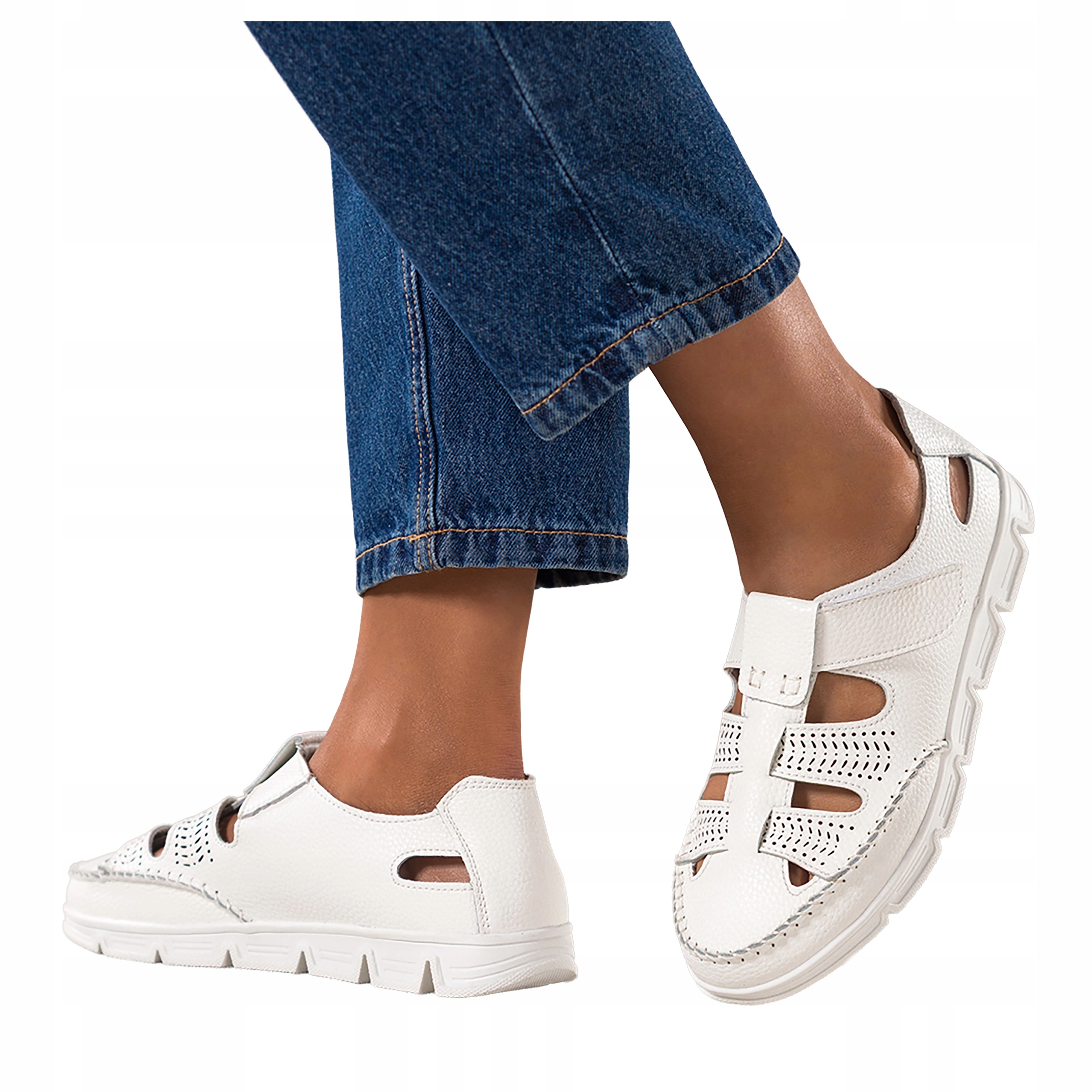 Bílé Pólbuty Dámské Na Suchý Zip Pohodlné Ažurové Na Platformě Kožené r 36