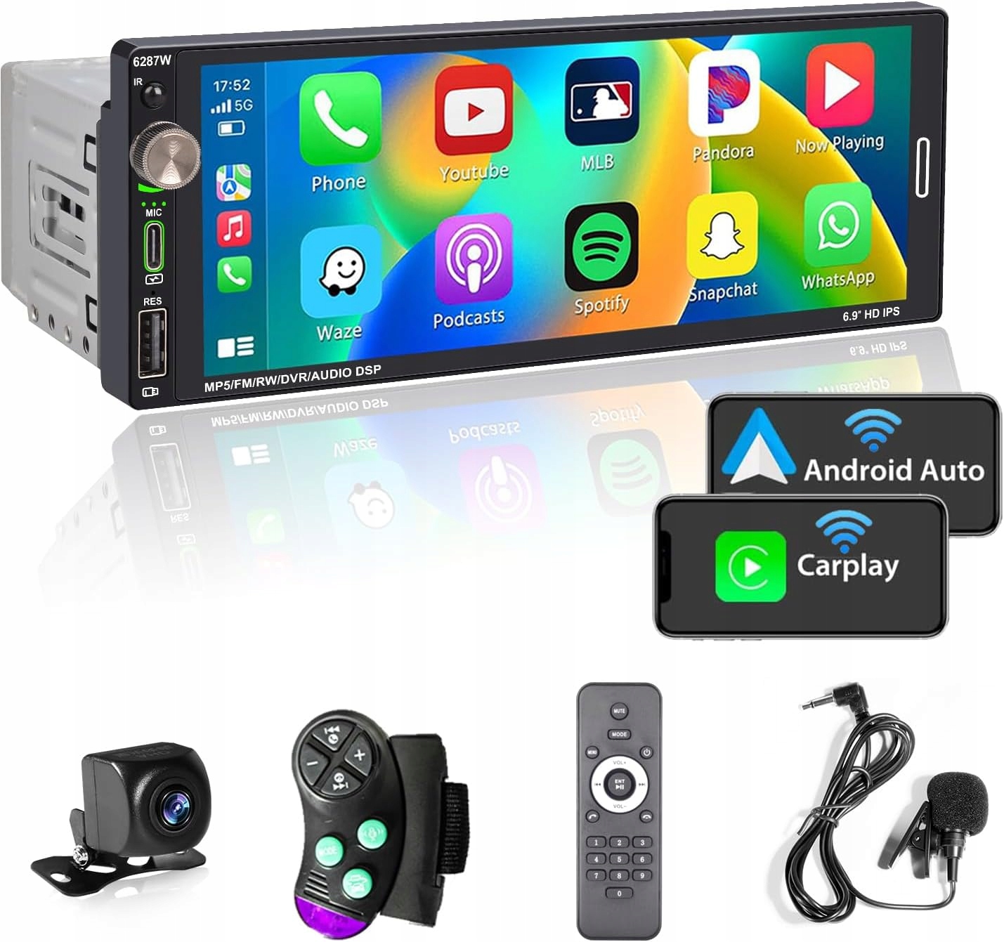 Radio samochodowe monitor Carplay kamera Android Cand Auto 6287W-EU Usb-c