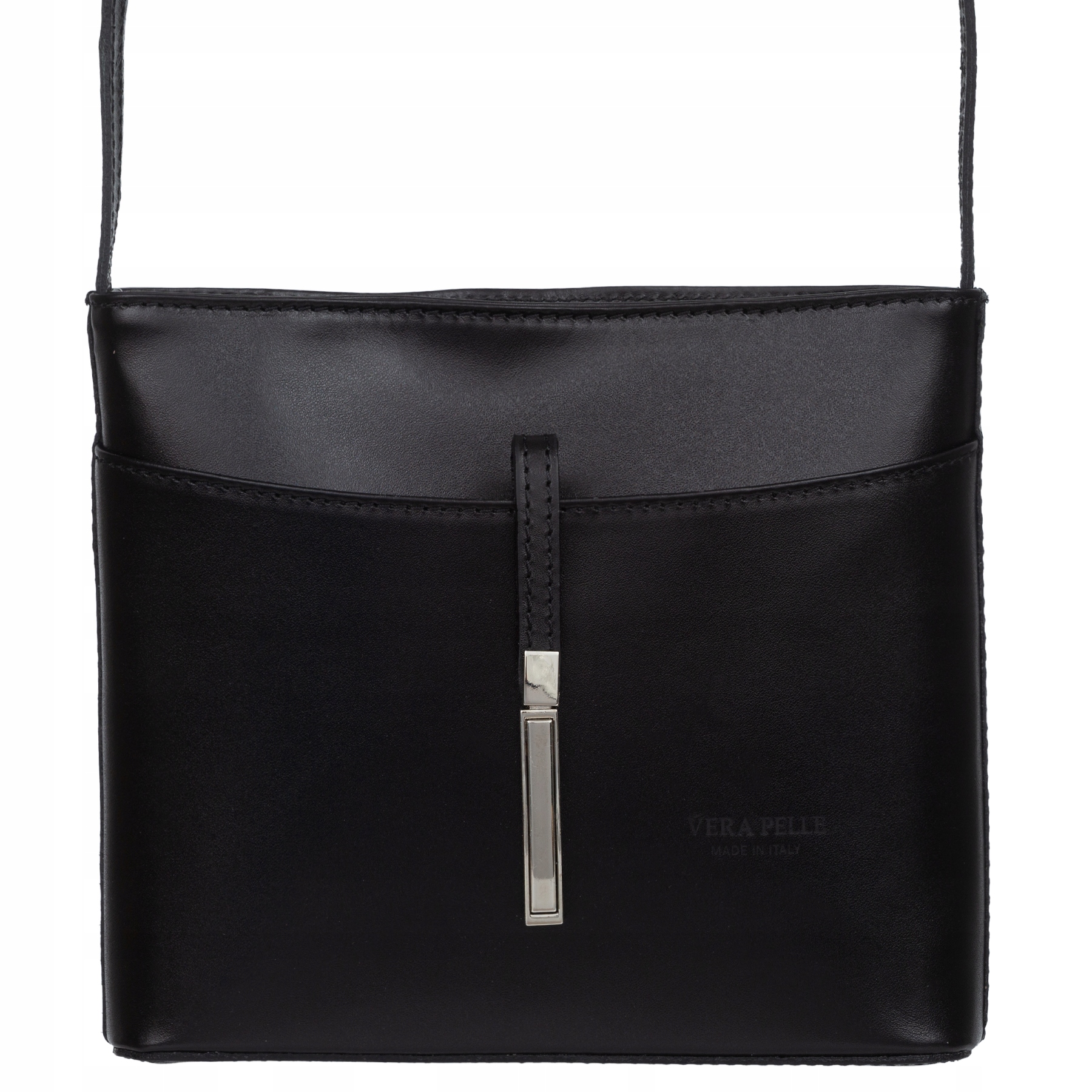 Vera Pelle torebka damska skórzana listonoszka z paskiem na ramię Czarna