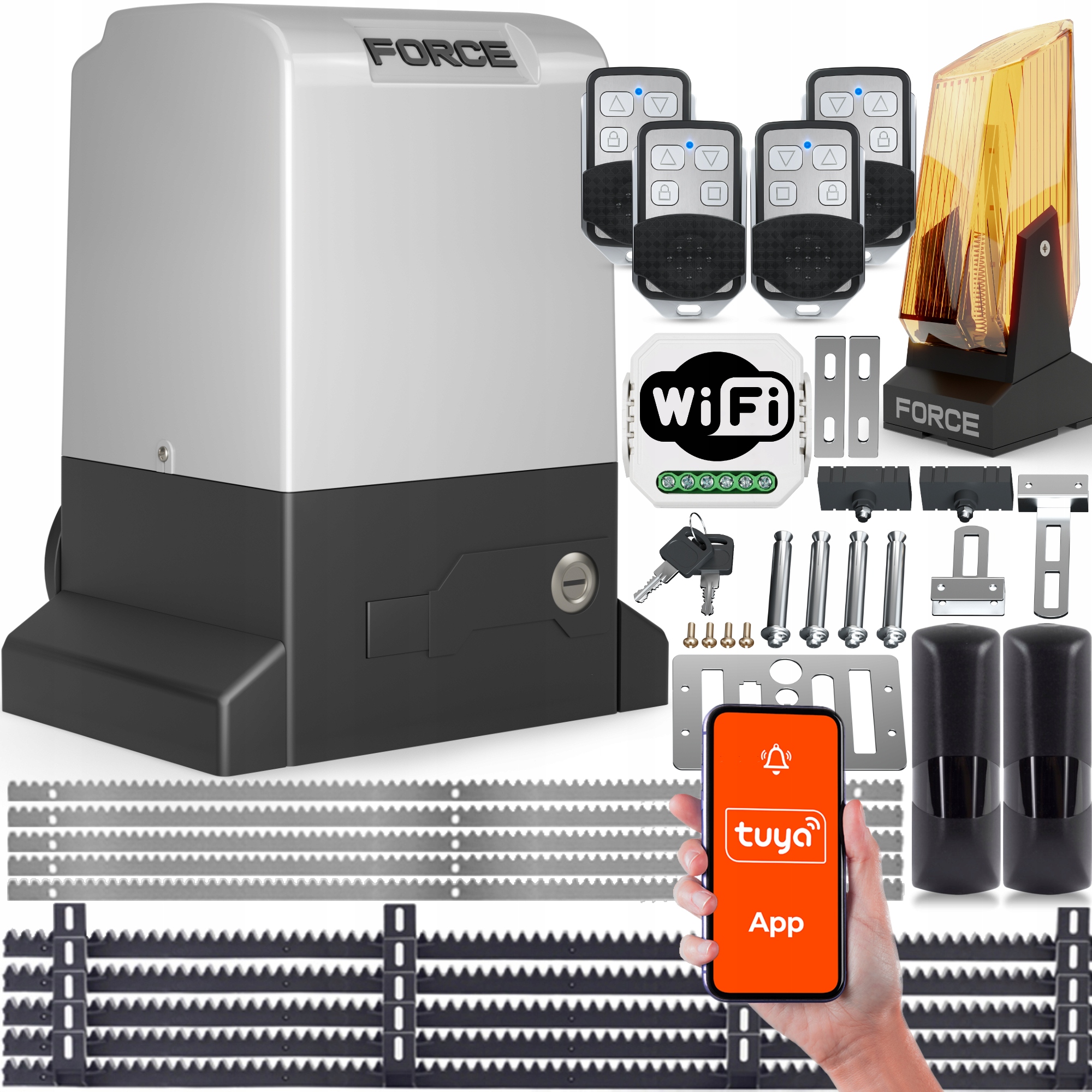 Set Pre Posuvné Brány Force 1200 WiFi 4xPILOT 5xLIŠTA Led Lampa
