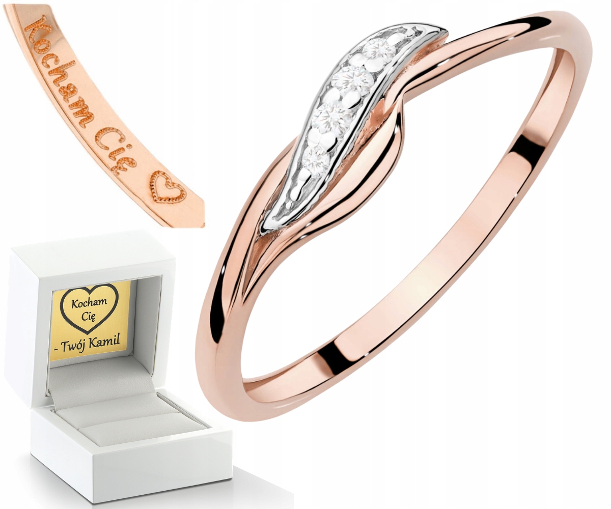 Růžové Zlato Prstýnek S Brilianty Ploché Zlato 585 Dárek Gravírování